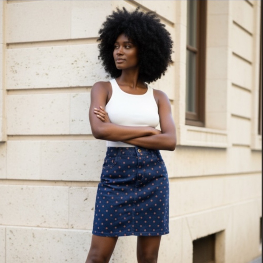 Anthropologie Navy Blue Polka Dot Pencil Skirt